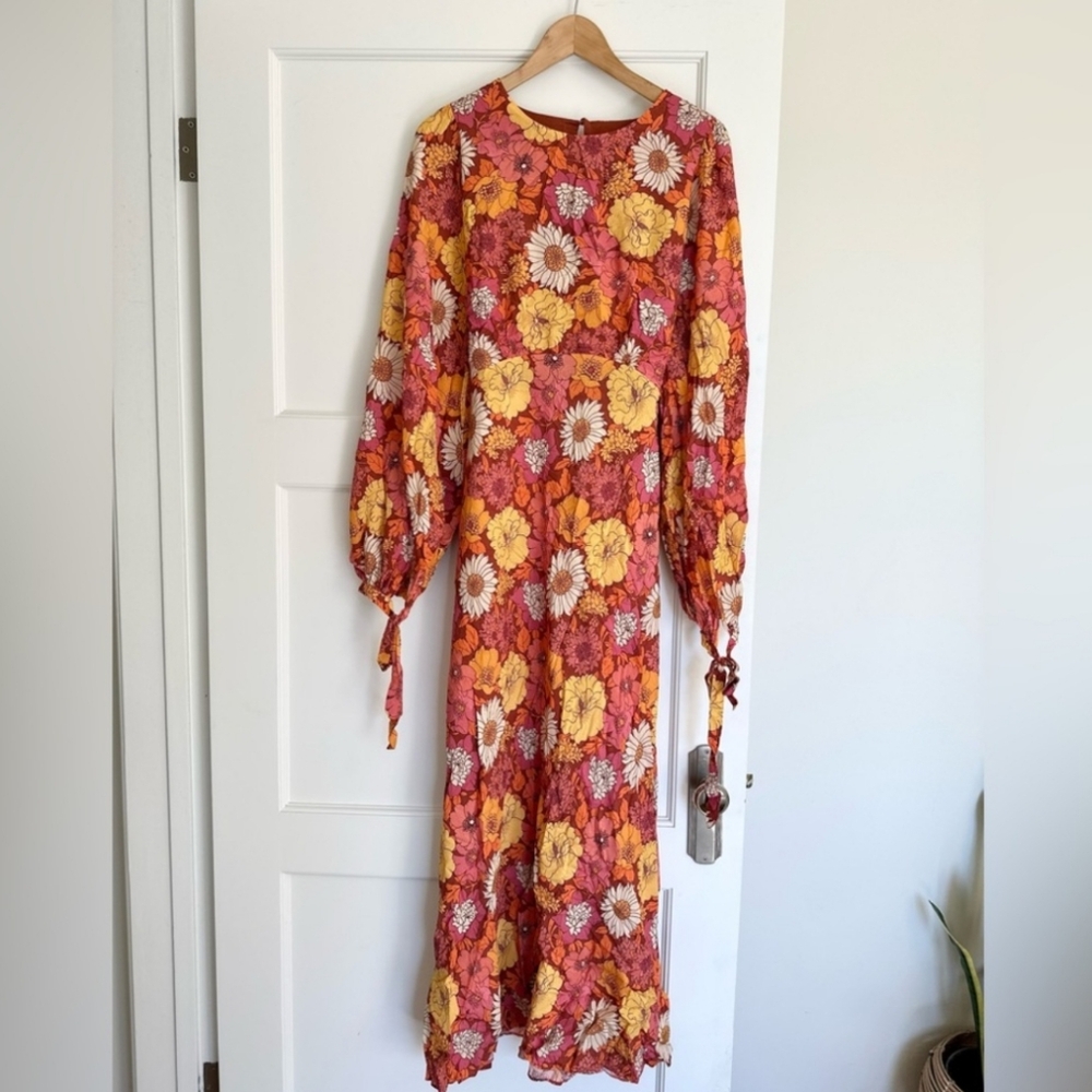 Ted Baker Lelyah Maxi Floral Hippie 60s Retro Long Sleeve Dress Ted Size 0 =US 2 - Picture 3 of 4
